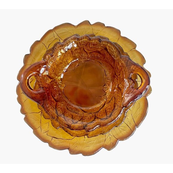 Vintage 70s Tiara Glass Dark Amber Burnt Honey Sweet Pear Bowls Dishes set of 4 - Picture 7 of 9